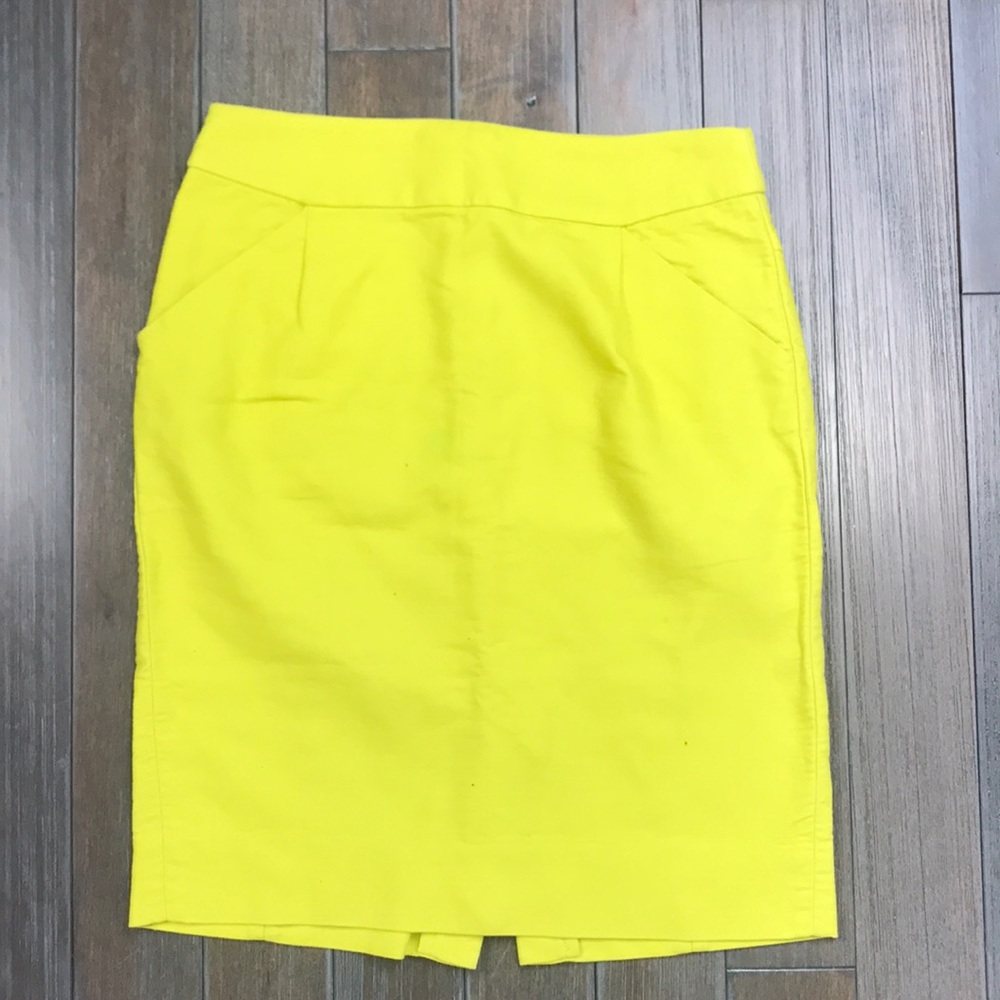 Lemon Yellow J Crew Pencil Skirt, Cotton